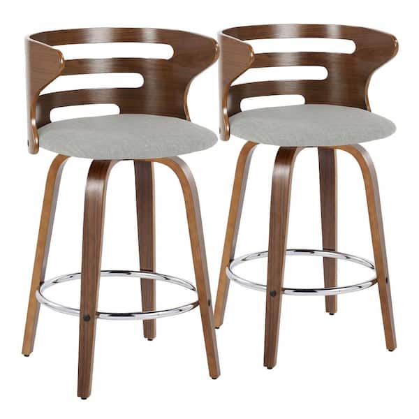 Lumisource Cosi 25.25 in. Grey Fabric, Walnut Wood and Chrome Metal Fixed-Height Counter Stool (Set of 2)