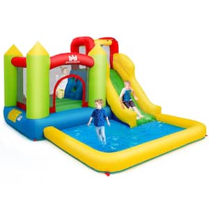 Inflatable Bounce House Water Slide Jump Bouncer with Climbing Wall and Splash Pool