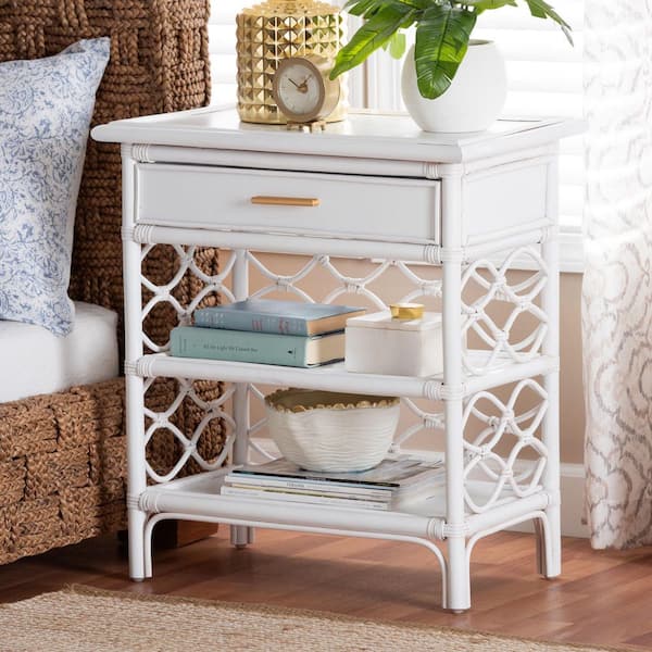 Akane White Rattan 1-Drawer Nightstand