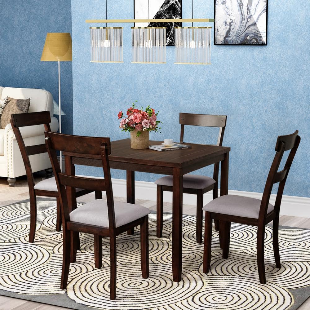 5-Piece Espresso Kitchen Dining Table Set Wood Table and 4 Chairs Set for  Dining Room EC-DTSE-62014 - The Home Depot