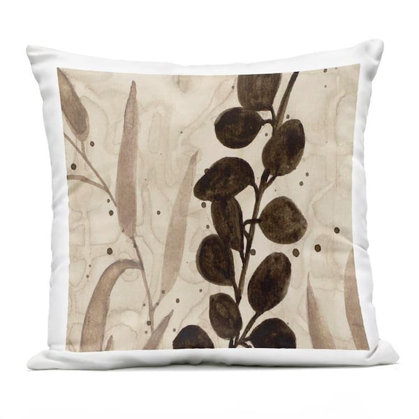 Asymmetrical Natural Leaves Beige Square Outdoor Throw Pillow