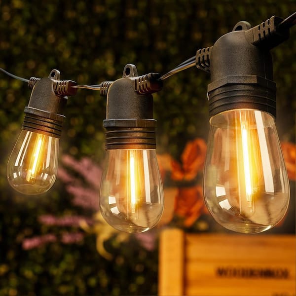 10 Light 25 ft. Black Outdoor Waterproof Connectable Shatterproof S14 Patio String Light