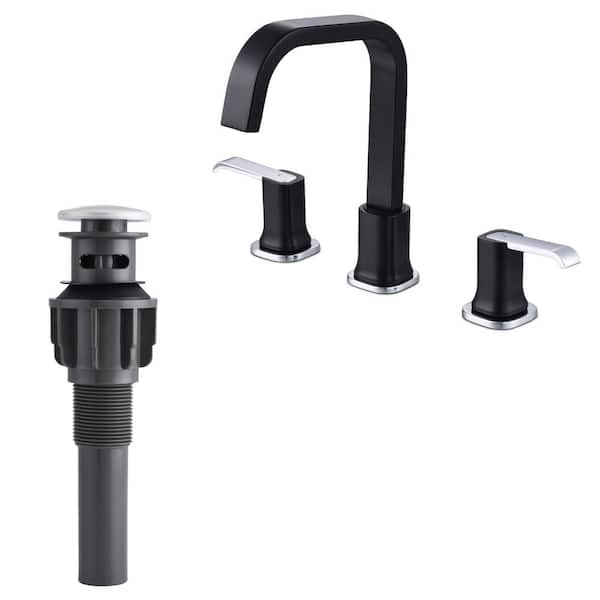 AIMADI 8 in. Widespread DoubleHandle BathroomFaucet with Pop-Up Drain 3-Hole BathroomSink Tap in MatteBlack and PolishedChrome