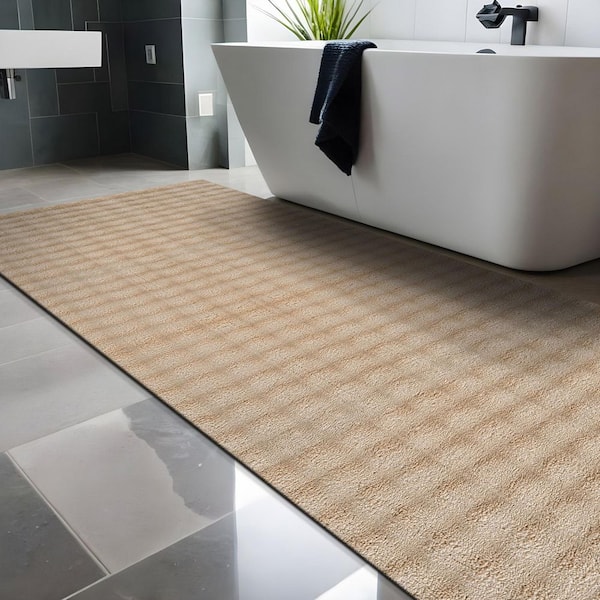 Aurora 2 ft. x 7 ft. Beige Non-Slip Rubber Back Washable Polyester Checker Indoor Runner Rug