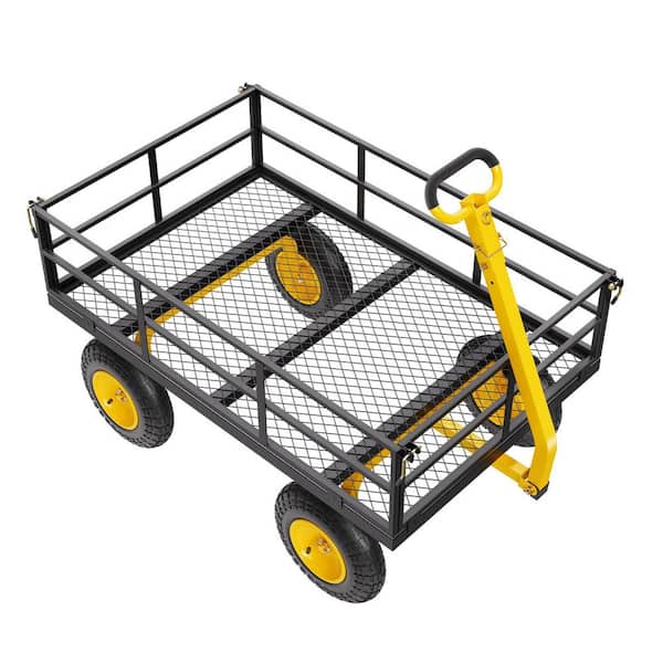 Capacity (9.03 cu. ft.)-Total 9.03 cu. ft. Steel Garden Cart with Mesh Detachable Sides and 180° Rotating Handle