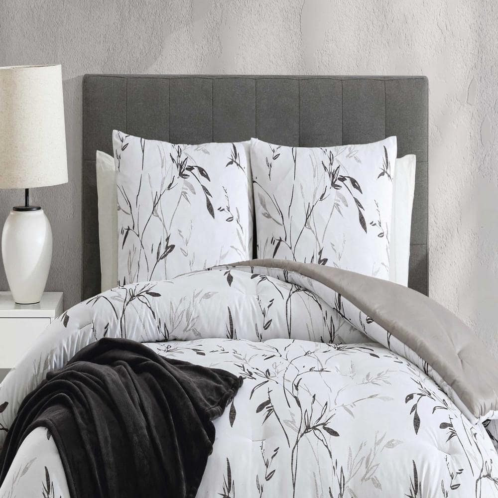 Twin Gray and White Microfiber Reversible Bedspread Set