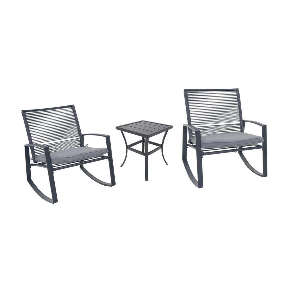 Grey 3-Piece Metal Outdoor Bistro Rocking Set with Cushions price history on PriceWatchPro