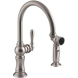 Artifacts Single-Handle Standard Kitchen Faucet with Swing Spout and Side Sprayer in Vibrant Stainless