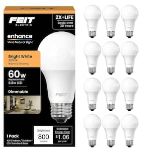 60-Watt Equivalent A19 Dimmable CEC Title 20 90 CRI E26 Medium LED Light Bulb, Bright White 3000K (12-Pack)