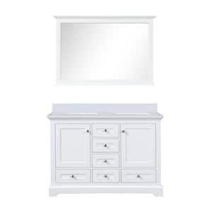 Dukes 48 in. W x 22 in. D White Double Bath Vanity, Cultured Marble Top, and 46 in. Mirror