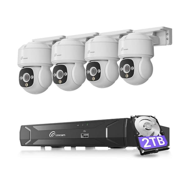 4K 8-Channel PoE NVR Security Camera System 2TB HDD with 4 8MP Wired PT Cameras, Smart Person Vehicle Face Detection