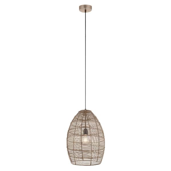 River of Goods Zooey 12.25 in. 1-Light Brass Woven Metal Shaded Pendant Light with Cone-Shaped Shade