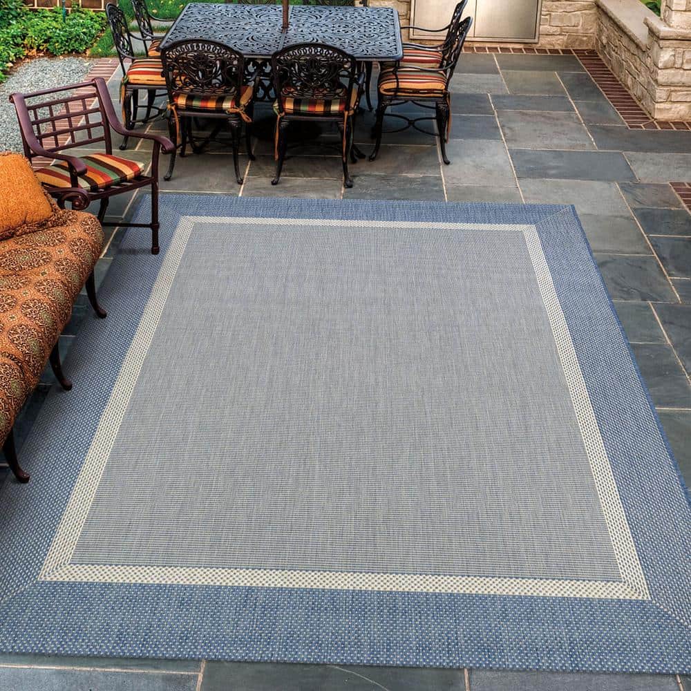 Couristan Recife Stria Texture Square Indoor/Outdoor Rug, Champagne-Blue, 7'6"