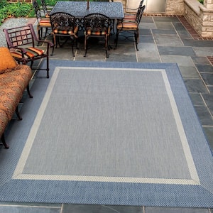 Recife Stria Texture Champagne-Blue 8 ft. x 8 ft. Square Indoor/Outdoor Area Rug