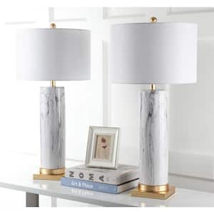 Sonia 31.25 Black/White Faux Marble Table Lamp with Off-White Shade (Set of 2)