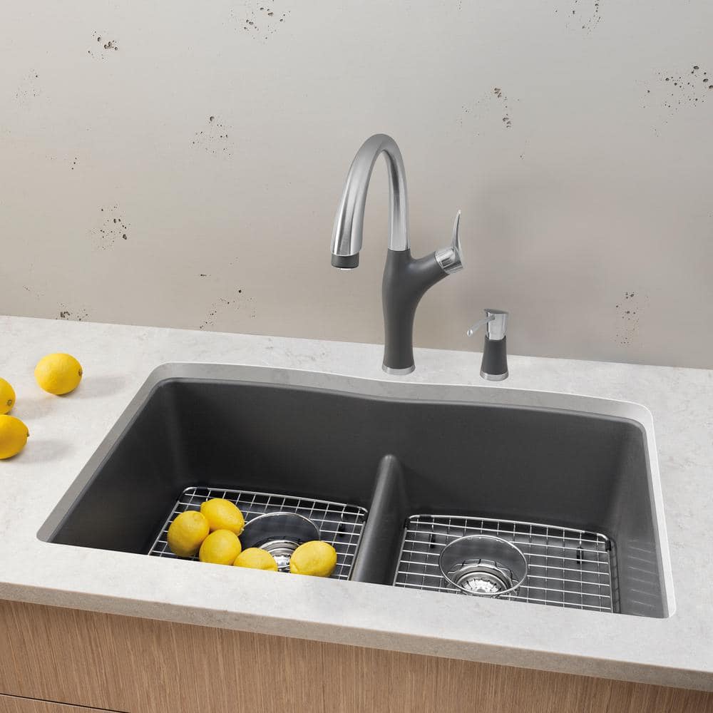 Cinder Stone Double Bowl Undermount Kitchen Sink