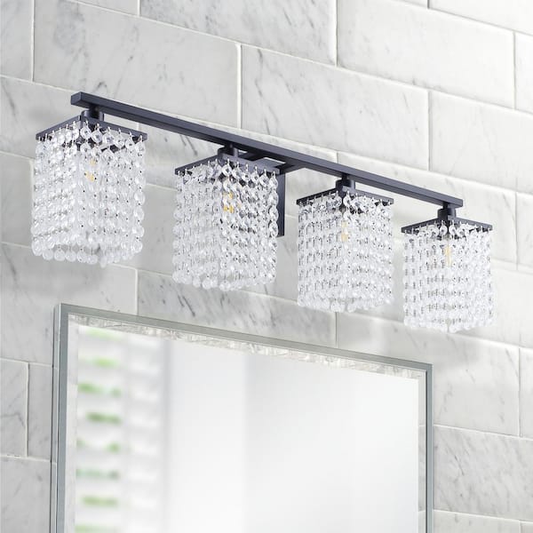 Uretfærdighed Direkte Hørehæmmet aiwen 33 in. Modern 4-Light Crystal Vanity Light Bathroom Lighting Fixture  Wall Light Over Mirror HJ-90-4 - The Home Depot