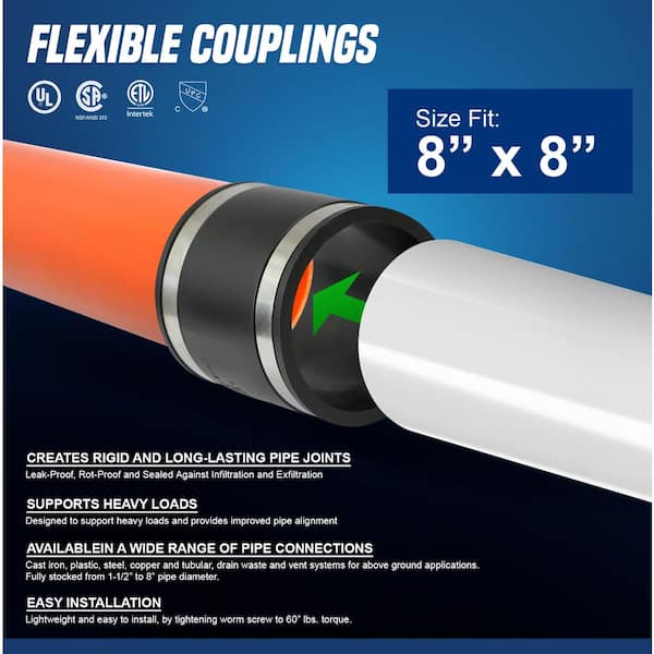 The Plumber's Choice 8 in. PVC Flexible Coupling with Stainless