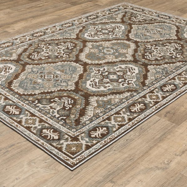 Edgewater Rust/Blue 2 ft. x 8 ft. Traditional Oriental Trefoil Medallion Polyester Indoor Runner Area Rug