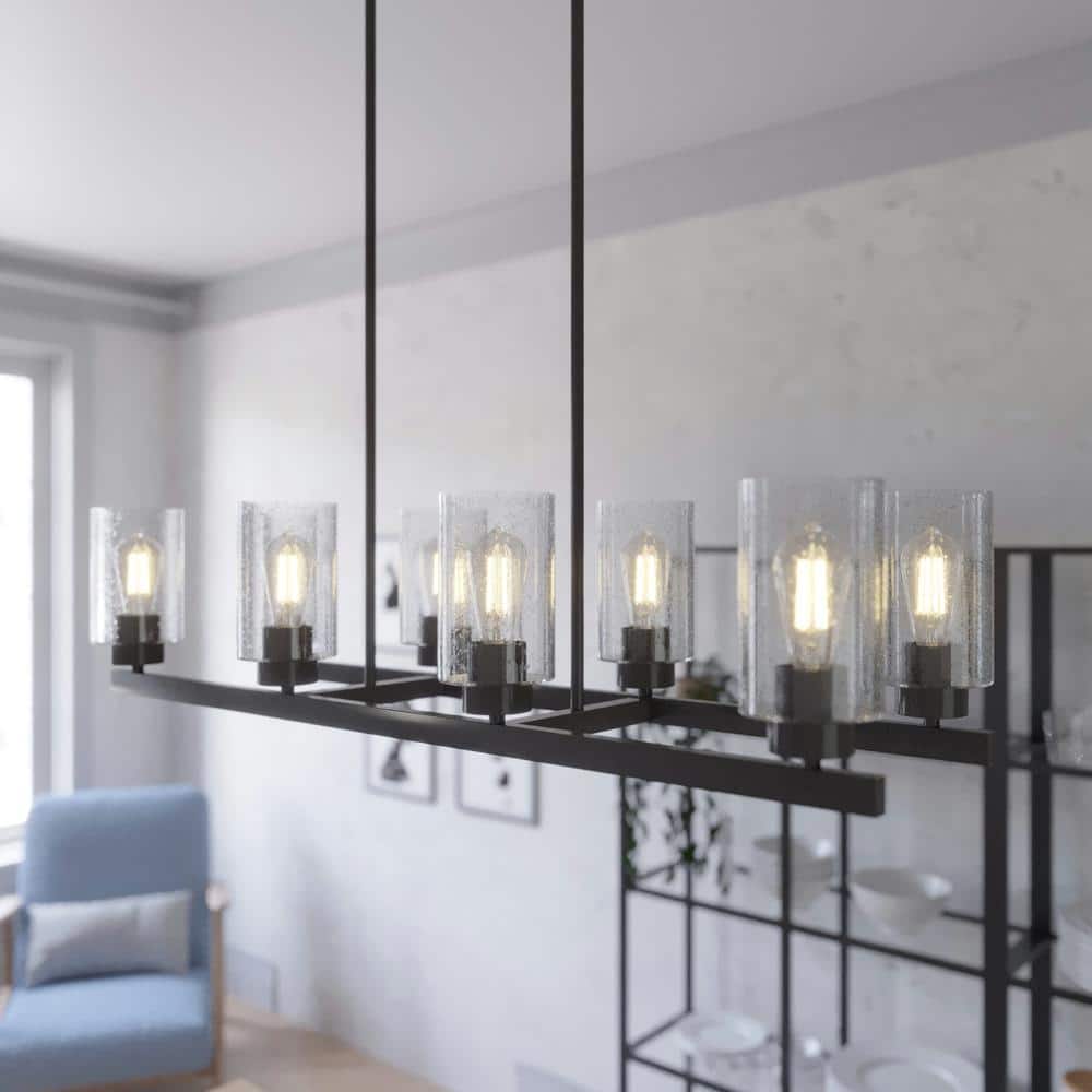 Noble Bronze 40" Linear Chandelier with Seeded Glass