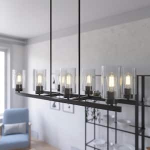 Hartland 8 Light Noble Bronze Linear Chandelier with Seeded Glass Shades Dining Room Light