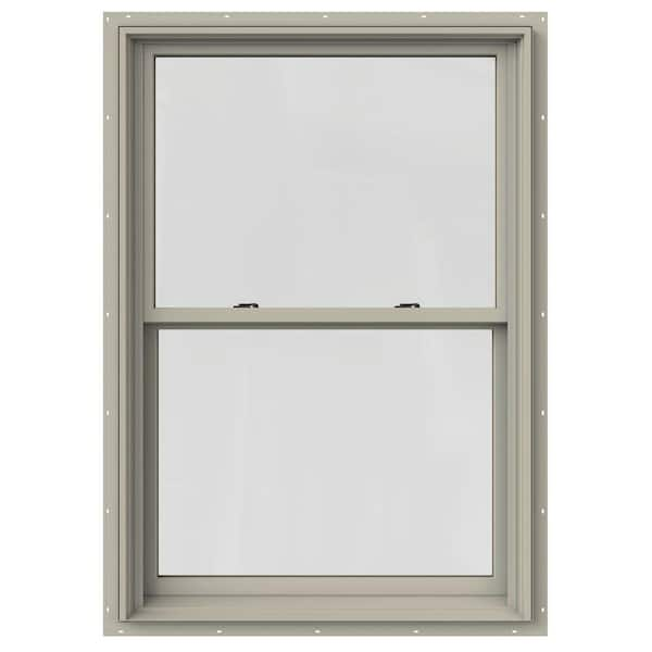 JELD-WEN 33.375 in. x 60 in. W-2500 Series Desert Sand Painted Clad Wood Double Hung Window w/ Natural Interior and Screen