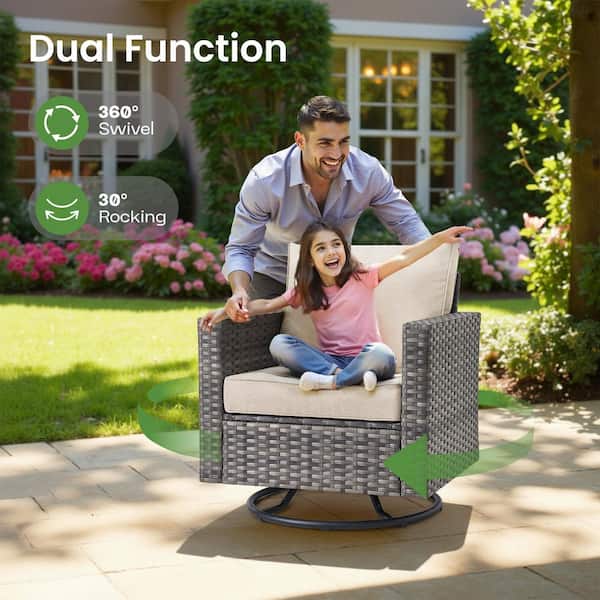 OVIOS New Vultros Gray 7-Piece Wicker Outdoor Patio Conversation