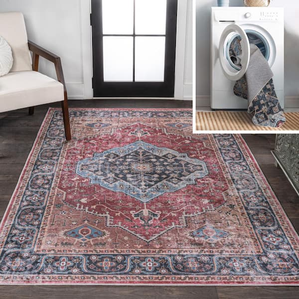 JONATHAN Y Alacati Ogee Medallion Machine-Washable Red/Blue/Brown 3 ft. x 5 ft. Area Rug