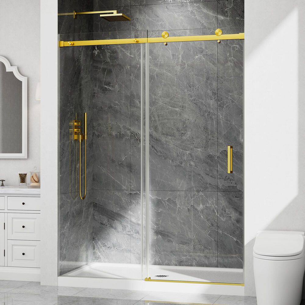 43 in. -48 in. W x 76 in. H Sliding Frameless Shower Door in Brushed Gold with Clear Tempered Glass price history on PriceWatchPro