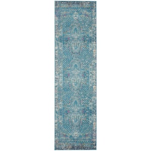 Passion Blue 2 ft. x 10 ft. Distressed Transitional Kitchen Runner Area Rug