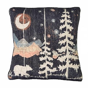 Moonlit Bear Black, Gold, Grey, White Polyester 18 in. x 18 in. Square Throw Pillow