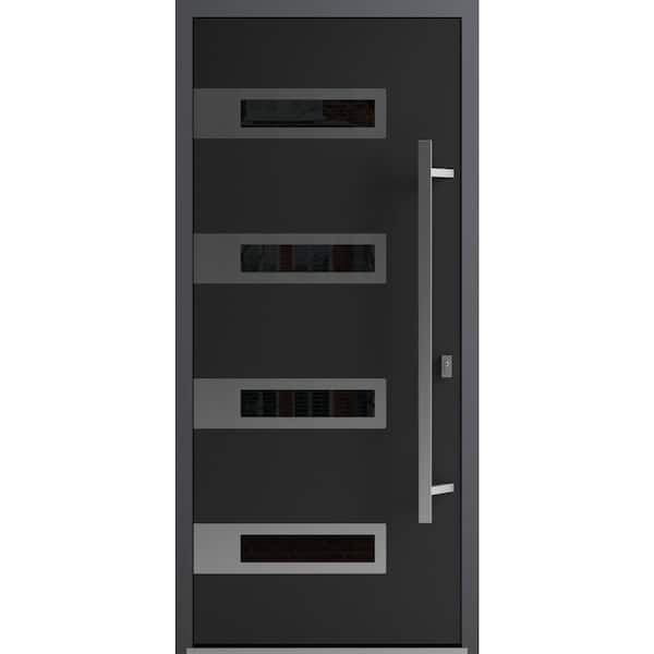 0131 36 in. x 80 in. Left-hand/Inswing Tinted Glass Black Enamel Steel Prehung Front Door with Hardware