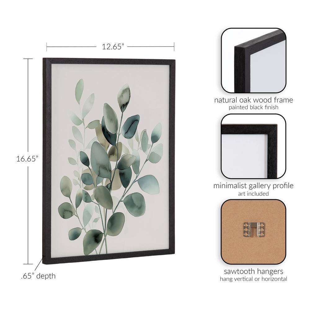 Muted Teal Botanical Watercolor Print in Black Frame, 12x16