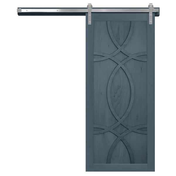VeryCustom 30 in. x 84 in. the Hollywood Denim Wood Sliding Barn Door with Hardware Kit in Stainless Steel