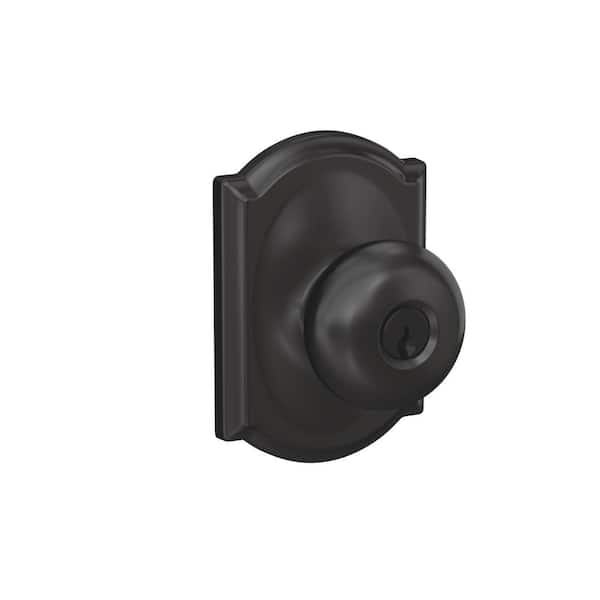Schlage Plymouth Matte Black Keyed Entry Door Knob with Camelot Trim