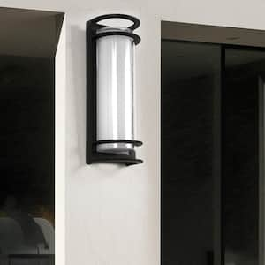 Integrated LED Series 6.22 in. 1-Light Black Outdoor Hardwired Wall Sconce with Cylinder Shade