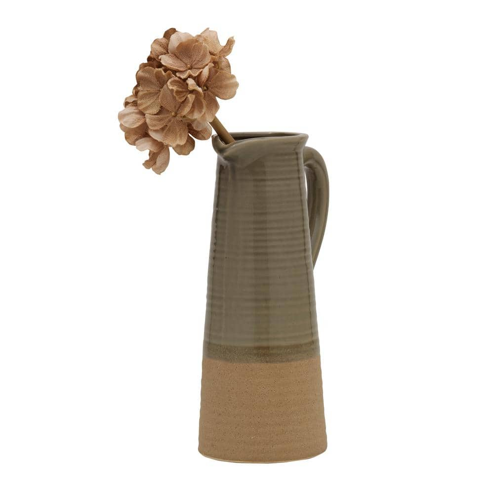 Elements Ceramic Pitcher Vase, 15 Inch, Sage 5277102 - The Home Depot