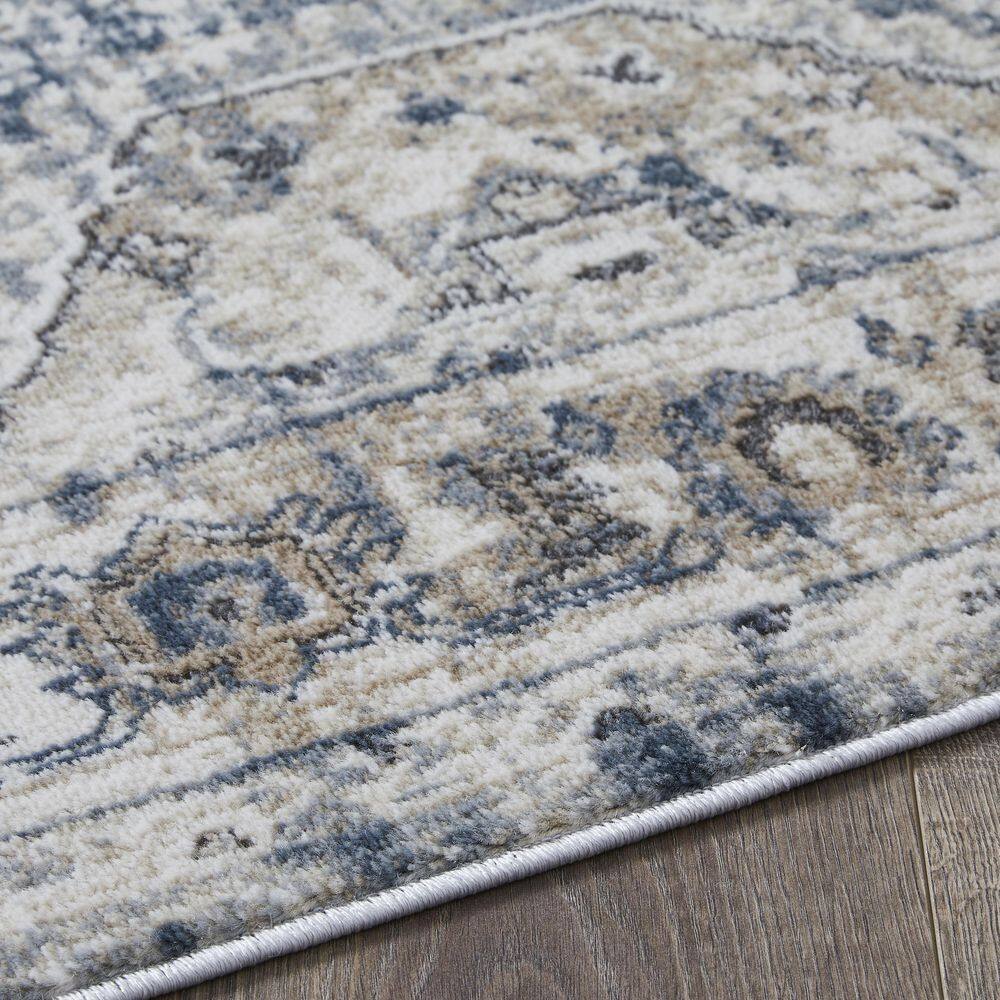 Kehleigh Blue Medallion Stain-Resistant Rectangular Area Rug