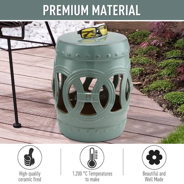 FORCLOVER Antique-Blue Green Round Ceramic Garden Stool Outdoor