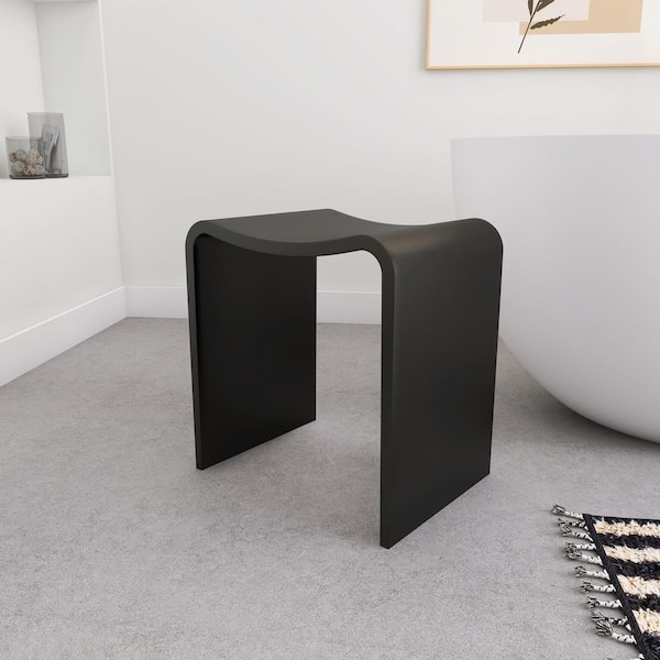SJ STAR&JANE 15 in. x 12 in. x 16 in. Solid Surface Shower Stool Vanity Seat Walk In Shower Seat in Black