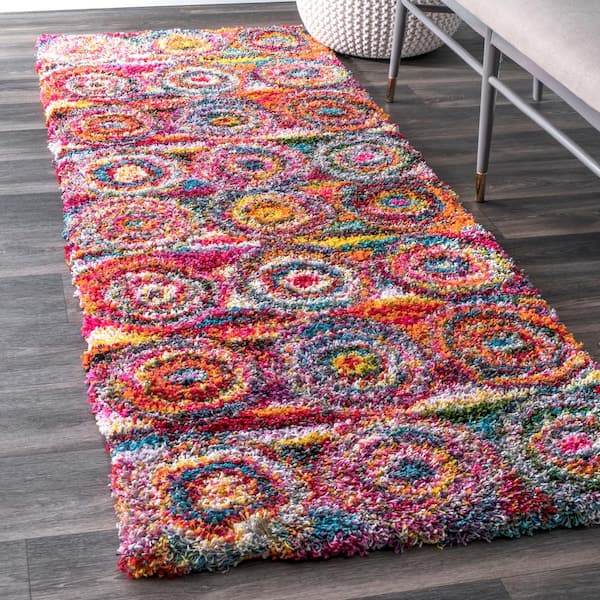 Kindra Circles Shag Multi 3 ft. x 8 ft. Runner Rug