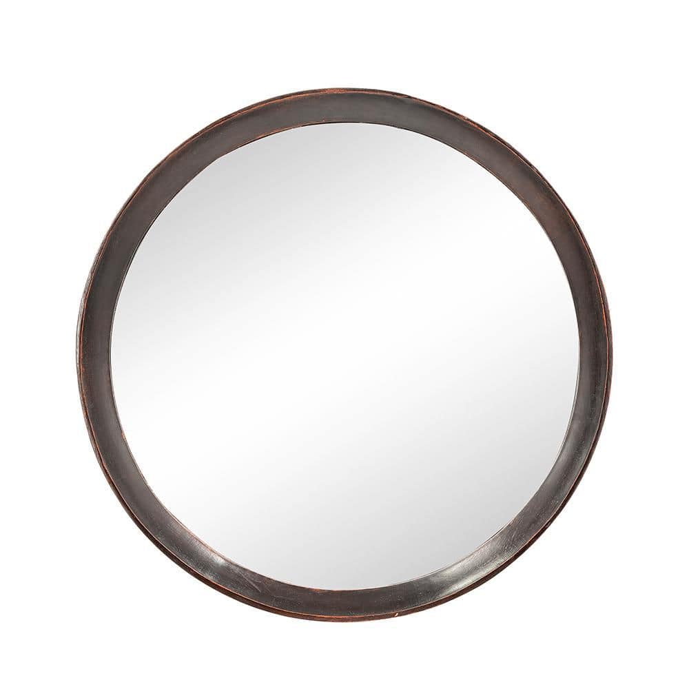 Dark Brown 19.75 in. W x 19.75 in. H Cottage Round Wood Framed Mirror Wall 