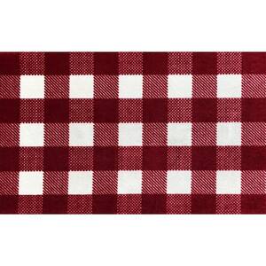 Washable Red & White Gingham 2 ft. 3 in. x 3 ft. 11 in. Medium Mat. Area Rug.