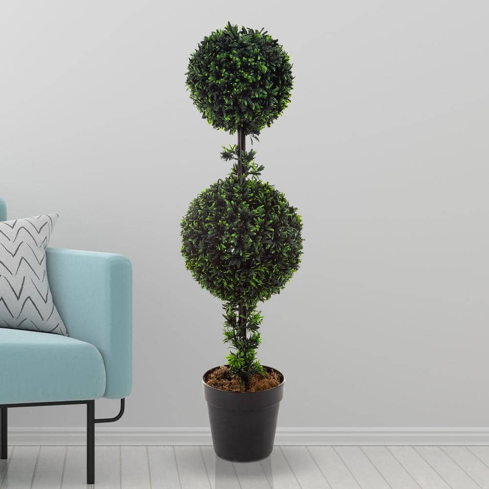 Pure Garden 36 in. Artificial Double Ball Podocarpus Topiary HW1500151 ...