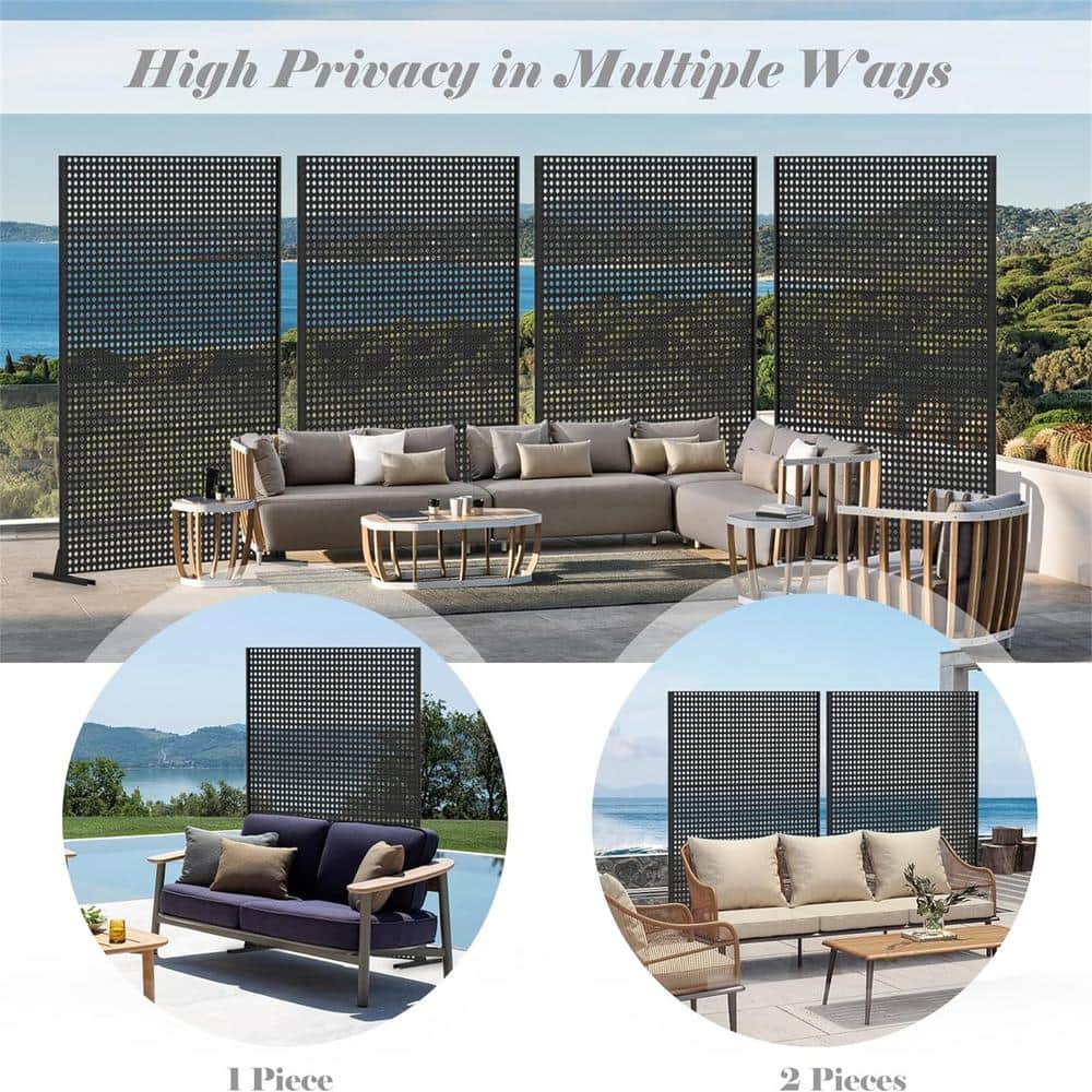 Black Steel Freestanding Outdoor Privacy Screen Panel