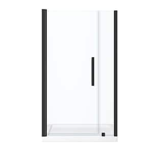 Pasadena 36 in. L x 36 in. W x 75 in. H Alcove Shower Kit with Pivot Frameless Shower Door in Black and Shower Pan