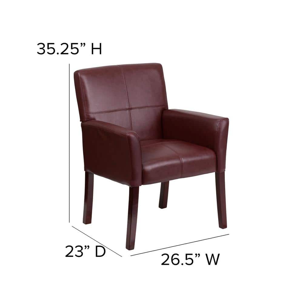 Elegant Burgundy LeatherSoft Executive Reception Armchair with Mahogany Wood Legs