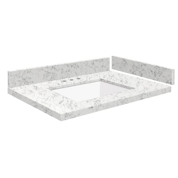 Transolid Silestone 28 in. W x 22.25 in. D Quartz White Rectangular Single Sink Vanity Top in Lyra