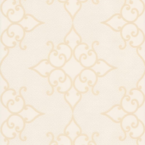 Ivory Paste The Wall Cream and Gold Metallic Moroccan Medallion Wallpaper 