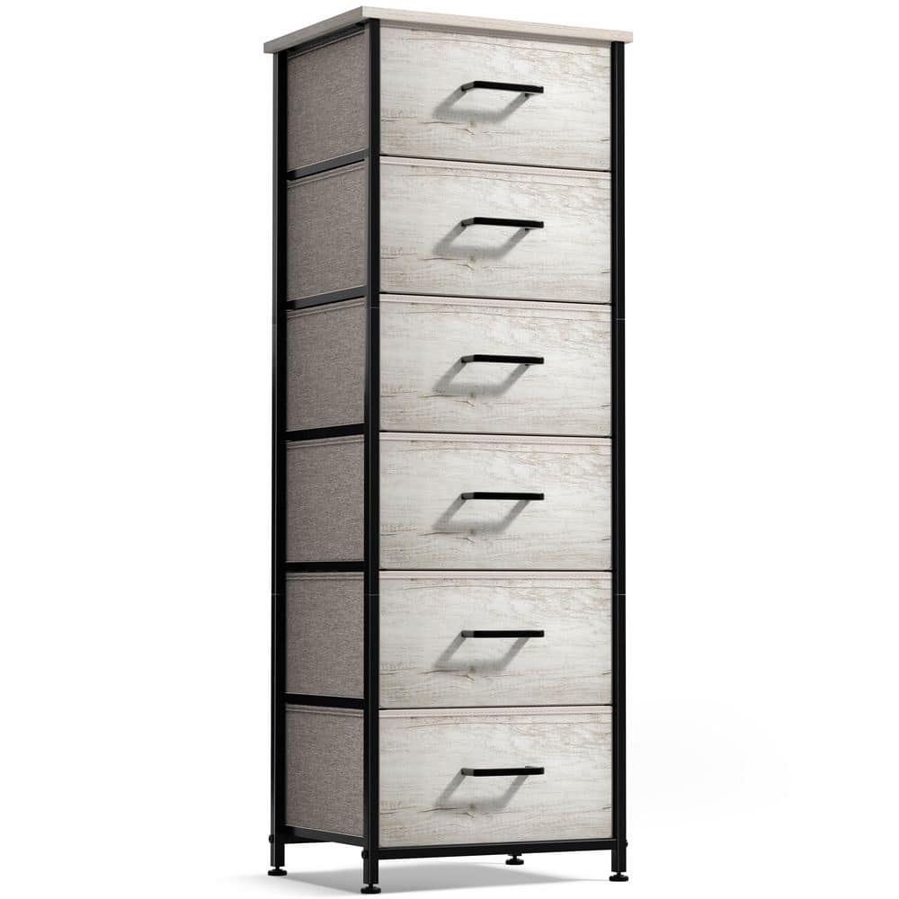 Greige 6 Drawer 15.75 in Wide Chest of Drawers, Tall Dresser with Steel Fra